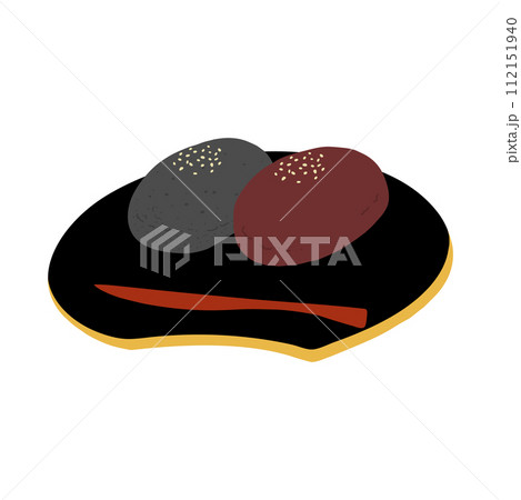 おはぎ(こしあん& 黒ごま)の手描きカラーイラストアイコン 112151940