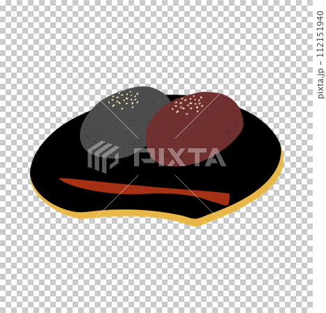 おはぎ(こしあん& 黒ごま)の手描きカラーイラストアイコン 112151940