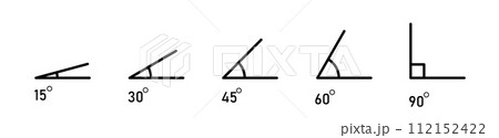 Various angles 15, 30, 45, 60, 75, 90 degree icon set. Geometric symbol. Mathematical elements Various angles 15, 30, 45, 60, 75, 90 degree icon set. Geometric symbol. Mathematical elements 112152422