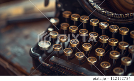a vintage typewriter, bathed in soft, directional light 112152784