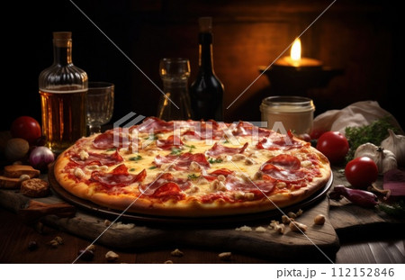 italian pizza on wooden background 112152846