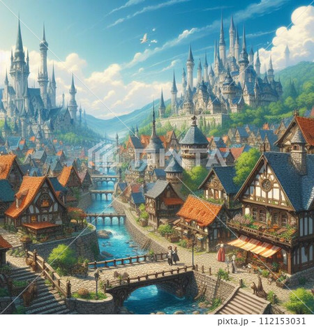 ファンタジーの城下町(異世界)のイラスト素材 [112153031] - PIXTA