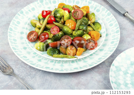 Vegetable salad with fried brussels sprouts. Vegetable salad with fried brussels sprouts. 112153293