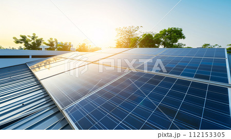 solar panels on a modern tiny house roof top solar panels on a modern tiny house roof top 112153305