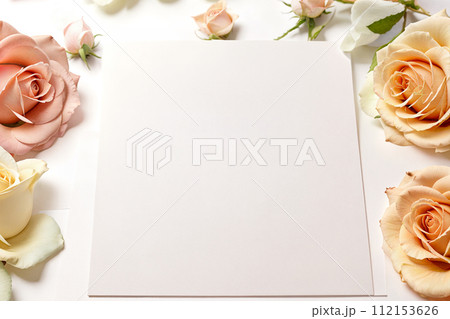 mockup blank postcard letter on rose flowers background 112153626