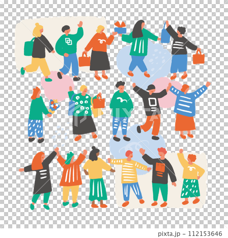 街を歩く人々のシンプルでフラットなイラスト 112153646