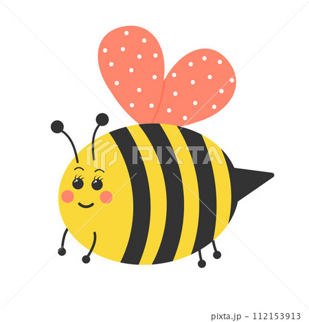 Cute round bee. Kawaii character. Cartoon flat vector illustration. Cute round bee. Kawaii character. Cartoon flat vector illustration. 112153913