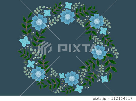 spring beautiful flower wreath on blue background, floral garland, vector illustration template 112154517