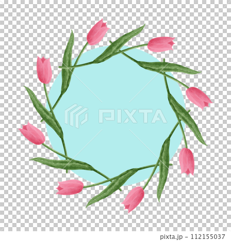 淺藍色鬱金香圓形向量框架(水彩風格) 淺藍色鬱金香圓形向量框架(水彩風格) 112155037