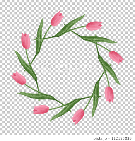 チューリップの丸型ベクターフレーム（水彩風） 112155039