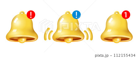 Yellow 3d style notification bell icon set isolated on white background Yellow 3d style notification bell icon set isolated on white background 112155434