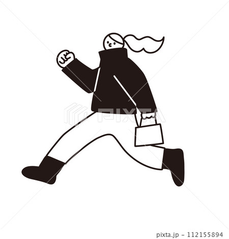 走っている女性の線画ベクター 112155894