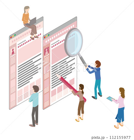 ブログ記事を書く人と見る人のイラスト 112155977