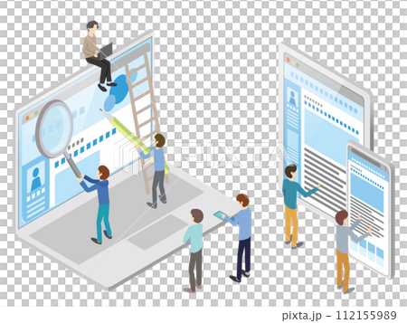 Illustration of a person writing a blog article and a person viewing it Illustration of a person writing a blog article and a person viewing it 112155989