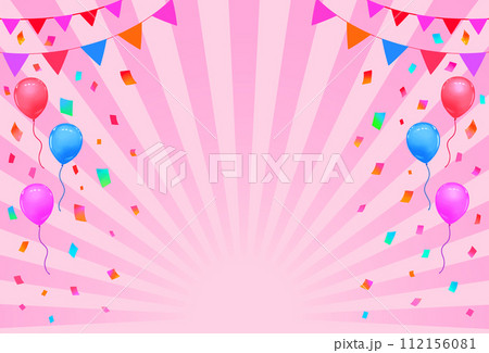 イベントのフレーム背景　ガーランドと風船と紙吹雪と集中線 112156081