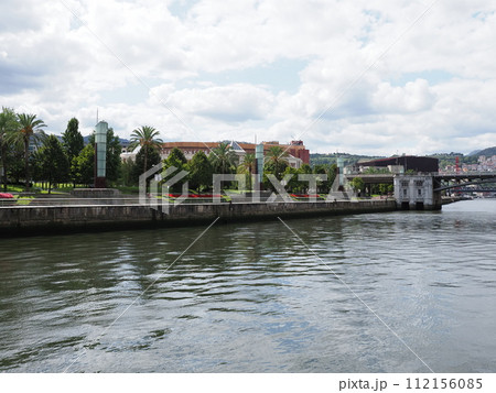Promenade at Nervion river in European Bilbao city in Spain Promenade at Nervion river in European Bilbao city in Spain 112156085