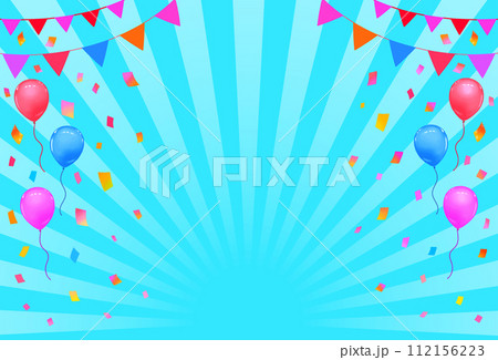 イベントのフレーム背景　ガーランドと風船と紙吹雪と集中線 112156223