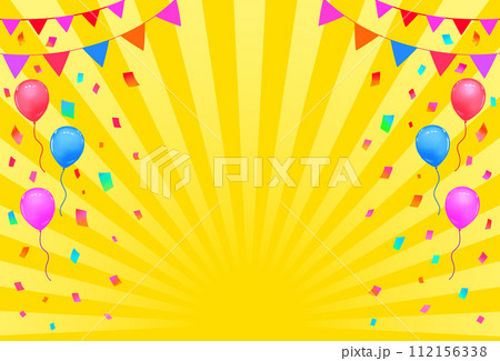 イベントのフレーム背景　ガーランドと風船と紙吹雪と集中線 112156338