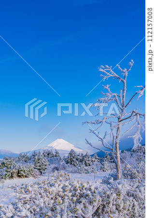 （静岡県）霧氷に覆われた十国峠　富士山眺望 112157008