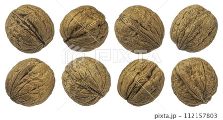 Whole walnuts isolated on white background with clipping path, collection Whole walnuts isolated on white background with clipping path, collection 112157803