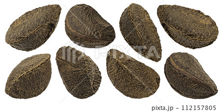 Brazil nuts in shell isolated on white background with clipping path 112157805