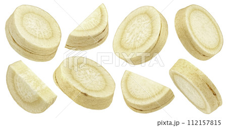 Parsley root slices isolated on white background with clipping path, collection 112157815