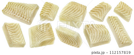 Fresh fish fillet pieces isolated on white background with clipping path Fresh fish fillet pieces isolated on white background with clipping path 112157819