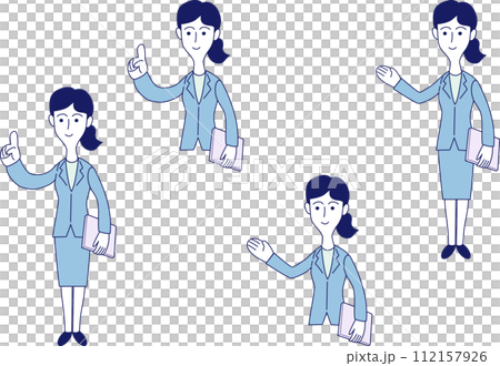 お客様を案内する女性会社員のイラスト お客様を案内する女性会社員のイラスト 112157926