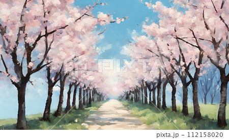 桜並木の水彩イラスト 112158020