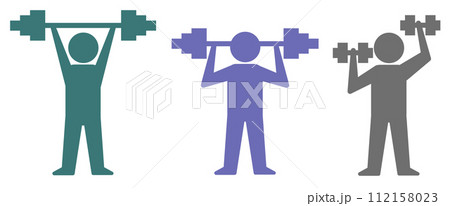 バーベルやダンベルを持上げて筋肉を付ける筋トレをする人物のイラスト 112158023