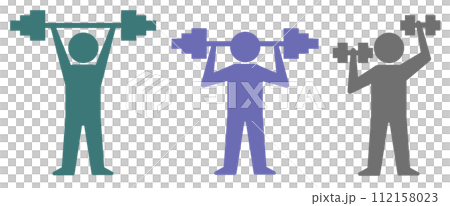 バーベルやダンベルを持上げて筋肉を付ける筋トレをする人物のイラスト 112158023