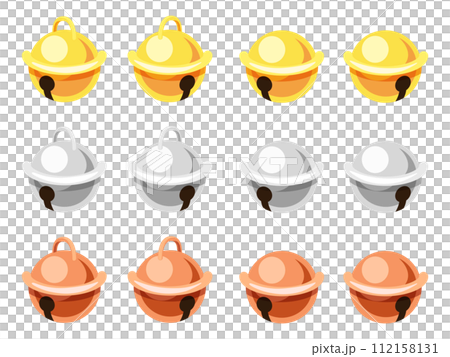 Illustration set of cute gold, silver and copper bells Illustration set of cute gold, silver and copper bells 112158131