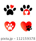 Paw and heart icon set 112159378