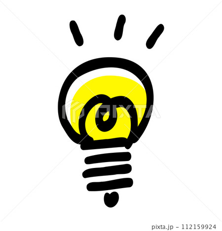 手描き風の光る電球のイラスト　オン　点灯 112159924