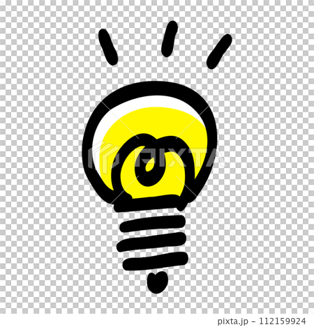 手描き風の光る電球のイラスト　オン　点灯 112159924