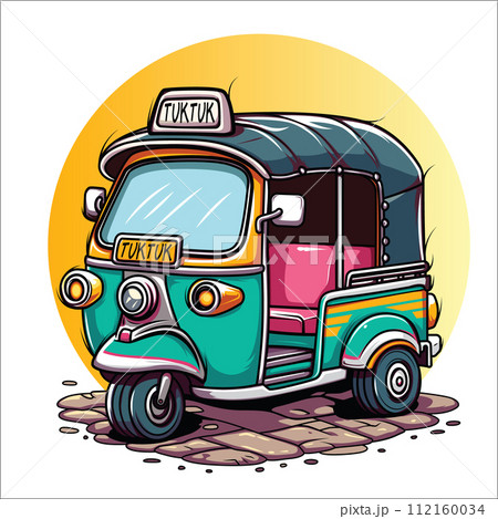 cute cartoon thai tuktuk street-art vector 112160034
