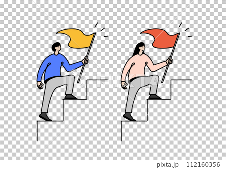 Illustration of a man and a woman reaching a goal/target Illustration of a man and a woman reaching a goal/target 112160356