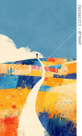 幻想的な風景の道と空をテーマにしたイラストのイラスト素材