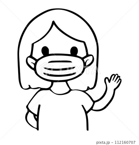 women cartoon character wearing a mask. New normal lifestyle concept. Outline Vector  112160707
