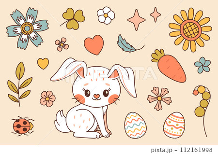 Easter bunny. Cute rabbit. Happy Easter Trendy colors flat style Vector set 112161998
