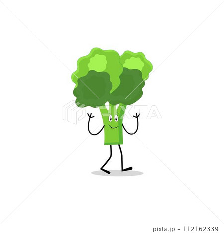 Broccoli mascot cartoon in vector. Cute happy smiling broccoli vegetable set collection. Vector flat cartoon character illustration icon design. 112162339