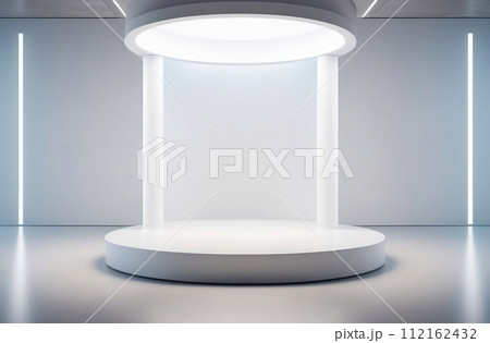 Round Podium for Cosmetic, Soap, Items Presentation. Abstract Minimal Geometric Pedestal. Cylinder One Form, Soft Shadow. Scene to Show Product, Object. Showcase, Display Case. Stand. Futuristic Style 112162432