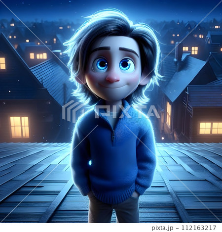 Poster blue guy with blue eyes with blue long hair. Poster blue guy with blue eyes with blue long hair. 112163217