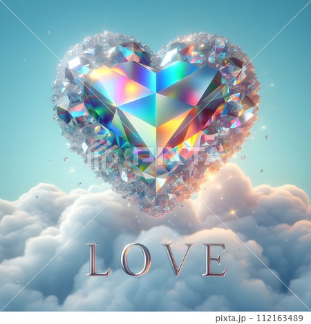 Text  love with  a beautiful very sparkly  style faceted crystal heart. 112163489