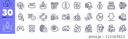 Money loss, Augmented reality and Accounting report line icons pack. Money, Ranking star, Video conference web icon. Inspect, Vaccine announcement, Game console pictogram. Gamepad. Vector Money loss, Augmented reality and Accounting report line icons pack. Money, Ranking star, Video conference web icon. Inspect, Vaccine announcement, Game console pictogram. Gamepad. Vector 112163623