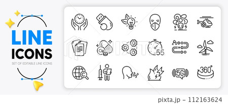 Windmill turbine, Journey path and Flash memory line icons set for app include Difficult stress, Fire energy, International copyright outline thin icon. Safe time, Medical helicopter. Vector Windmill turbine, Journey path and Flash memory line icons set for app include Difficult stress, Fire energy, International copyright outline thin icon. Safe time, Medical helicopter. Vector 112163624