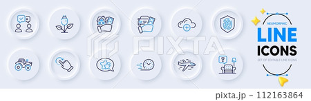 Tractor, Eco power and Buying house line icons for web app. Pack of Fingerprint, Star, Fast delivery pictogram icons. Lounge, Rent car, People voting signs. Airplane, Cloud computing. Vector Tractor, Eco power and Buying house line icons for web app. Pack of Fingerprint, Star, Fast delivery pictogram icons. Lounge, Rent car, People voting signs. Airplane, Cloud computing. Vector 112163864