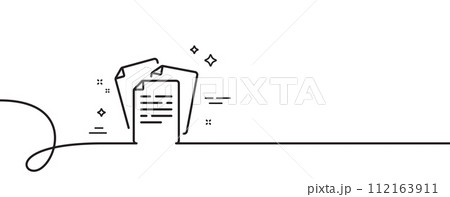 Documents line icon. Continuous one line with curl. Doc file page sign. Office note symbol. Documents single outline ribbon. Loop curve pattern. Vector 112163911