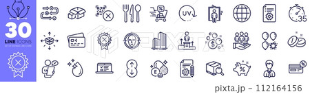 Business podium, Documentation and Globe line icons pack. Technical documentation, Water drop, Businessman web icon. Face detect, Best buyers, Scroll down pictogram. Loan percent. Vector 112164156