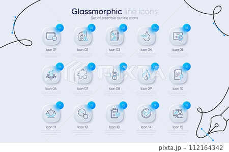 Set of Search employee, Message and Presentation board line icons for web app. Teamwork chart, Transmitter, Time management icons. Report document, Confirmed, Certificate signs. Puzzle. Vector 112164342
